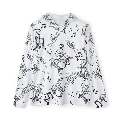 Drummer All-Over Print Hoodie Shirt — Drumset, Drumsticks & Music Notes