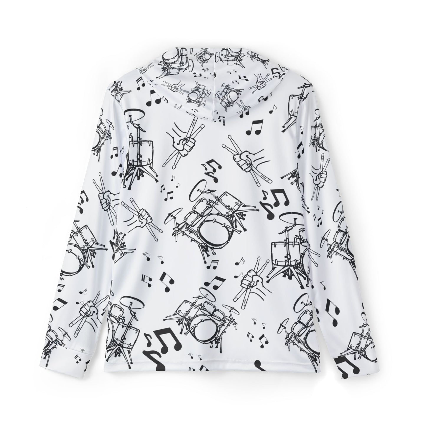Drummer All-Over Print Hoodie Shirt — Drumset, Drumsticks & Music Notes